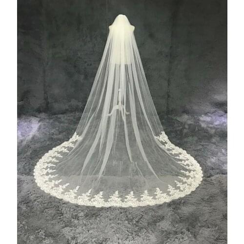 Flower Lace Wedding veil,Long Bridal veil,Cathedral Veil,1 Tier Tulle Veil,White Ivory Veil,Bridal gift,Veil With Comb