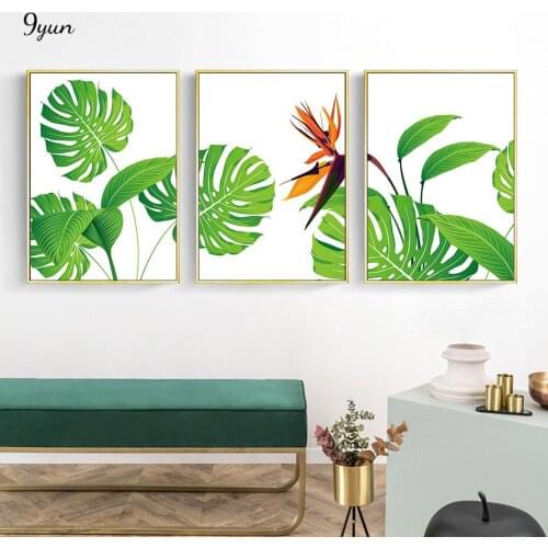 Tropical Summer Flowers Strelitzia And Green Leaves Wall Art Poster Print Canvas Painting Interior Living Room Decoration