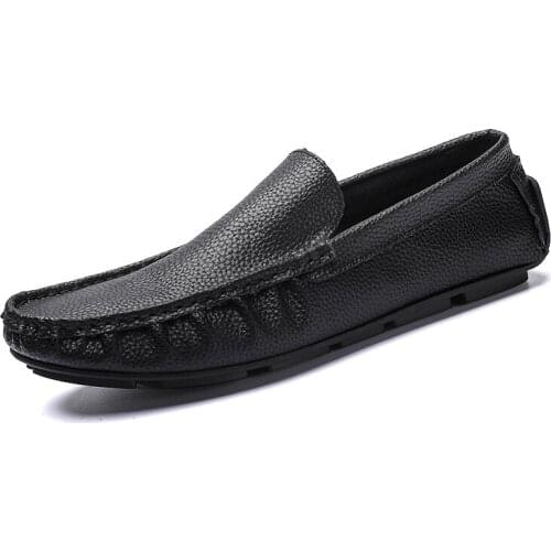 Genuine Leather Men Casual Shoes Brand Soft Italian Men Loafers Moccasins Breathable Slip on Black Driving Shoes British Style