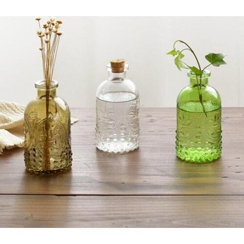 Creative Simple Glass Vase for Flowers Carved Vase Desktop Home Decoration Accessories Flower Decoration