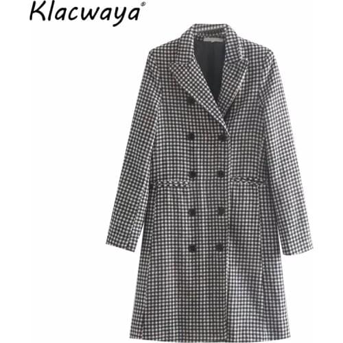 Vintage women plaid long coats 2019 winter fashion ladies double-breasted slim coat female chic jackets feminine girls clothes