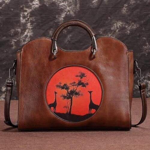 Retro Cow Leather Big Capacity Women Bag 2021 New Casual Tote Hand Painted Handbag Ladies Shoulder Messenger Bags Sac A Main