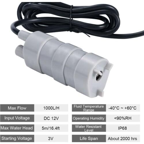 1pc DC 12V Submersible Water Pump Camper Motorhome High Flow Whale Pump 1000L/H 5M Durable Engineering Plastics Pump
