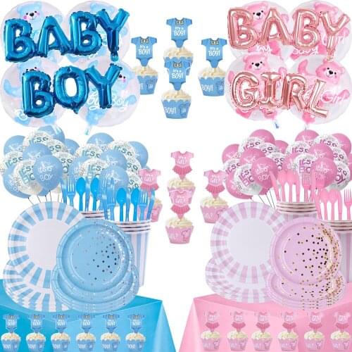 Its Boy Girl Baby Shower Balloon Birthday Party Supplies Blue Pink Paper Plates Cups Napkin Toppers Tablecloth Gender Reveal