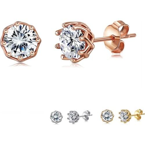 SILVERHOO Authentic 925 Sterling Silver Classic Clear Cubic Zircon Small Stud Earrings For Women Anniversary Fine Jewelry