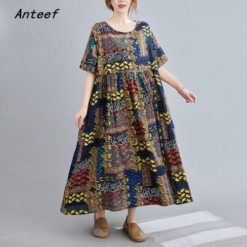 Short sleeve plus size cotton vintage floral dresses for women casual loose long summer sun dress elegant clothes 2021 sundress
