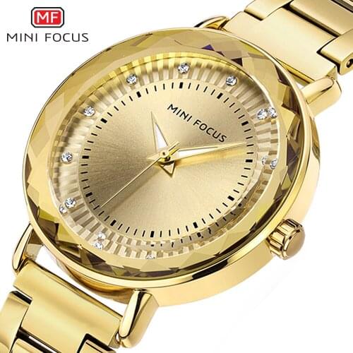 MINI FOCUS Gold Watch For Women Watches Luxury Ladies Watch Quartz Stainless Steel Thin Strap Crystal Fashion Zegarek Damski