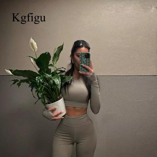KGFIGU Pants Suit Women 2021 Autumn Ladies Pure Color Long-Sleeved Top And Shorts Elegant And Fashionable Two Piece Set