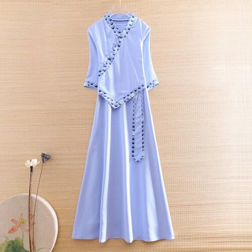 High-end Women 2 Pieces Set Vintage Embroidery Loose Shirt Tops + A-line Sleeveless Dress Elegant Lady Suit Female S-XXL