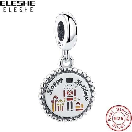 100% Real Sterling Silver Happy Holiday Pendant Beads fit Charm 925 Silver Original Women Bangle Jewelry Making