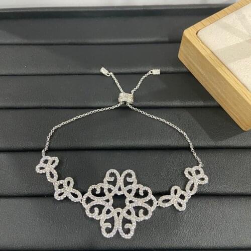 SLJELY Fashion Real 925 Sterling Silver Arabesque Adjustable Bracelet Micro Cubic Zirconia Stone Women ARCHI NOIR Series Jewelry