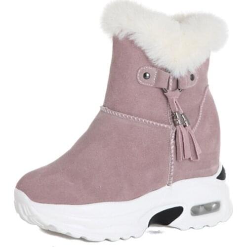Snow Boots For Women 2021 Winter Genuine Leather Ankle Boots Hidden Heel Ladies Shoes Warm Plush Woman Winter Fur Snow Boot
