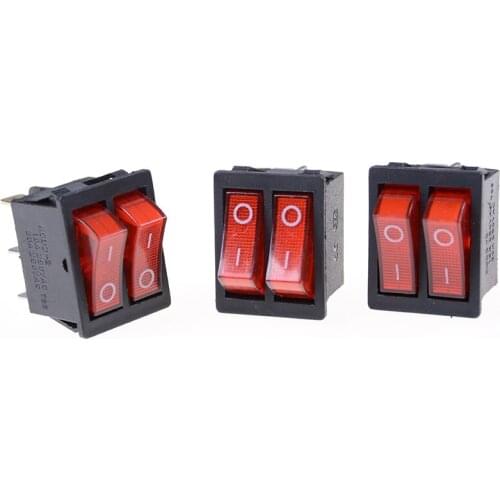 1PCS Double Boat Rocker Switch 6 Pin On-Off With Red Light 16A 125VAC