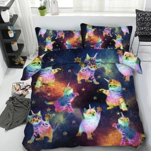 Royal Linen Source Drop Shipping 3PCS Galaxy Unicorn Cats Touching The Stars 3D Kids Bedding Set Twin Full Queen King Size