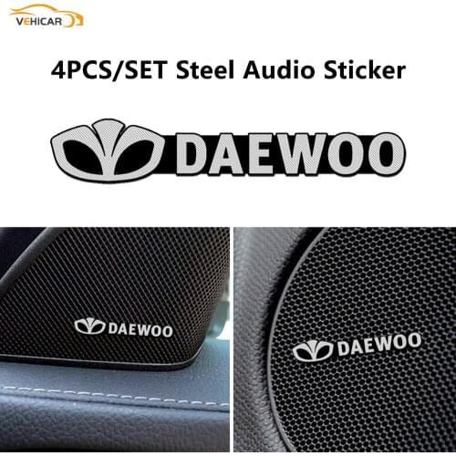 VEHICAR 4PCS Car Speaker Audio Stickers for DAEWOO 3D Metal Air Panel Decoration Steering Wheel Panel Audio Badge Sticker