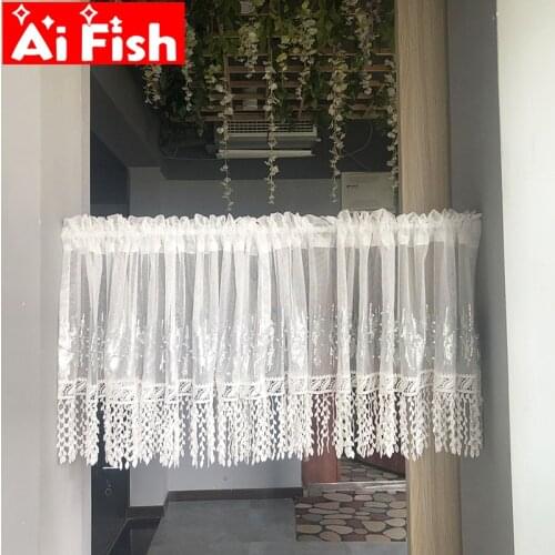 White Pearl with Lace Tassel Short Valance Tulle Curtains for Kitchen Sliding Glass Door Balcony Patio Window Panels Wardrobe #4