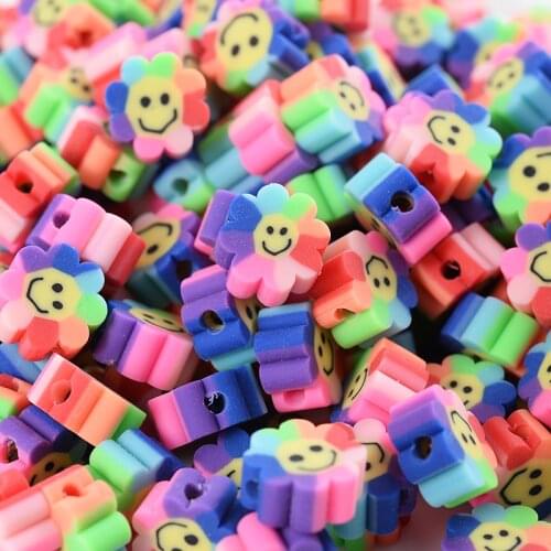 50Pcs/Lot Mixed Sunflower Shape Smile-Face Polymer Clay Loose Spacer Beads For Jewelry Making DIY Necklace Bracelet Accessories