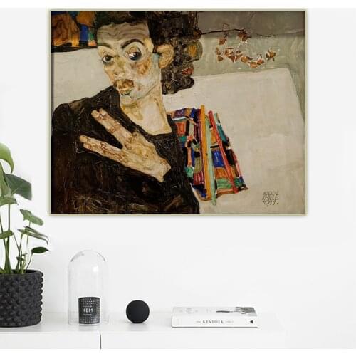 Citon Egon Schiele《Self portrait 1911》Canvas Art Oil Painting Artwork Poster Picture Wall Decor Home Living room Decoration