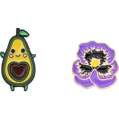 Enamel Plant Tree Avocado Purple Flower Pins Cartoon Funny Brooches For Friends Bag Clothes Lapel Pin Badge Jewelry