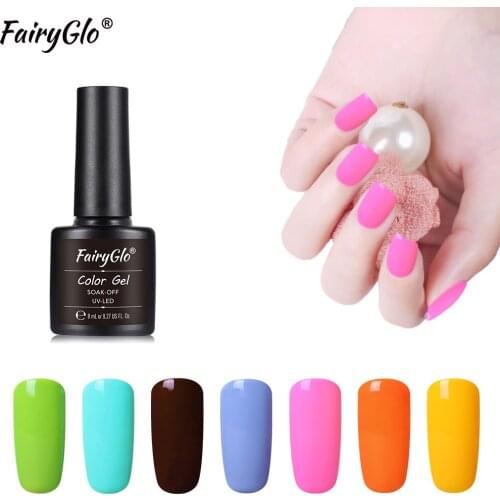 FairyGlo 8ml Macaron Candy Color Gel Nail Polish Soak Off Semi Permanent UV Gel Varnish Pure Color Nail Art Design Gel Polish