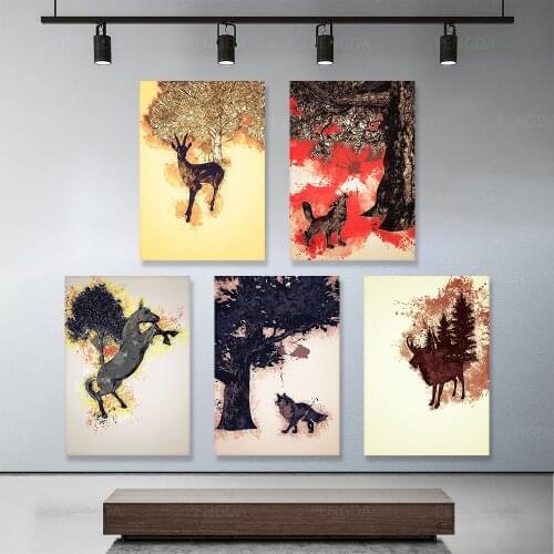 HD Prints Canvas Abstract Wall Art Graffiti Painting Big Tree Modular Pictures Animal Home Decor Vintage Poster For Living Room