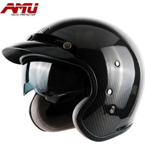 Hot Motocross Helmets Ultra Light Carbon Fiber Vintage Helmet 3/4 Open Face Scooter Helmet Vintage Jet Motorcycle Helmet
