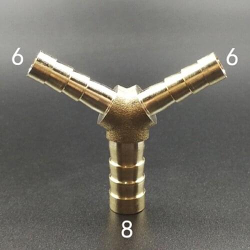 Brass Hose Barb Reducer Fitting Y Shaped 3 Way Splitter 8-6-6mm Water Gas