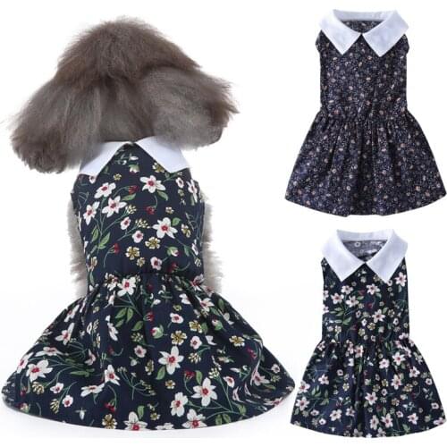 Summer Holiday Casual Beach Dog Dress for Small Dogs Breathable Polo Collar Dress Sleeveless Fashion Flower Printed Pet Clothes