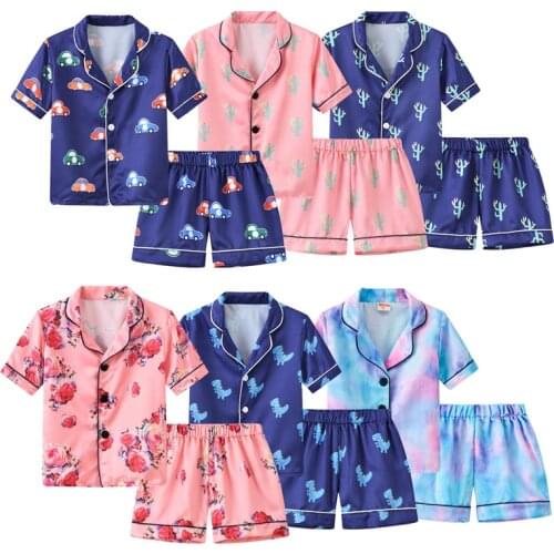 Summer Kids Pajama Sets Cartoon Car Pajamas Boys Girls Clothing Suit Children Pyjamas Short Sleeve Blouse Tops+Shorts Sleepwears