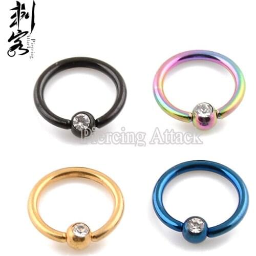 Min. order $10) Free Shipping Body Jewelry Titanium Anodized Clear CZ Gem Captive Ring 16 Gauge 1.2*8*3mm Mixed Colors