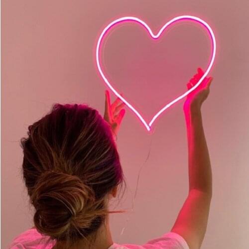 Heart Shape Neon Sign Wall Hanging Light for Wedding Bedroom Home New Years Party USB Powered Valentines Day Christmas Decor