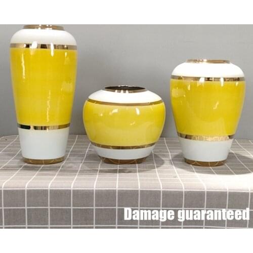 Nordic Minimalism Home Decoration Accessories Ceramic Gold plating Vase Modern Decor Yellow Flower Pot