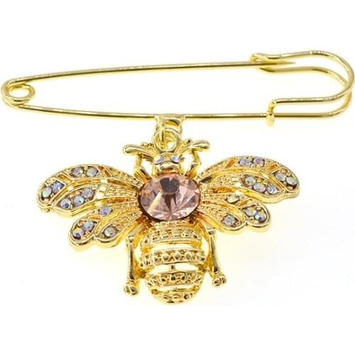 Newly Crystal Vintage Gold Bee Brooches for Women Large Insect Fashion Dress Coat Brooch Pin Accessories Jewelry Gifts