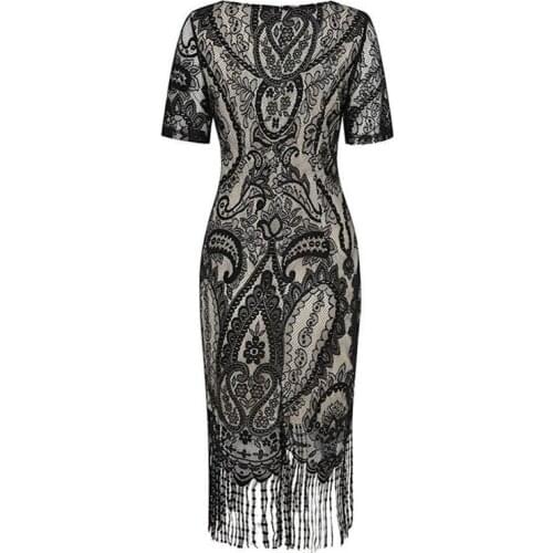 Elegant Women Plus Size Flapper Dress 1920s Great Gatsby Dress Handmade Lace Fringed Party Dress for Prom Theme Party