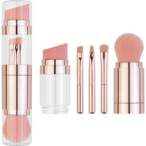 5 IN 1 Portable Eyeshadow Lip Brush Brush Powder Eyebrow Foundation Powder Puff Make Up Tools Multifunctional Makeup Brushes