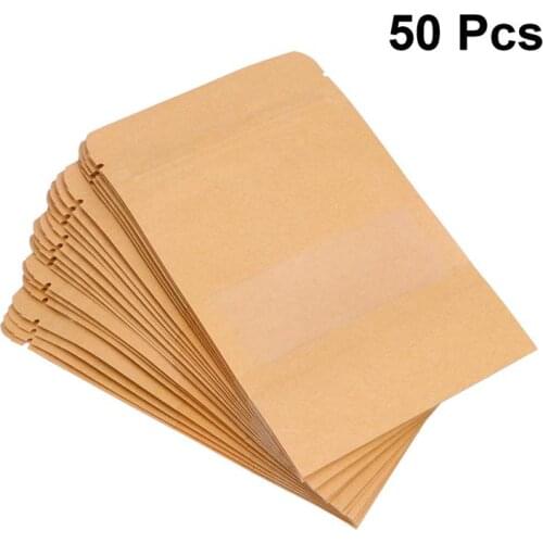 50pcs Transparent Window Kraft Paper Gift Bags Portable Self-adhesive Sweet Storage Pouch Organizer Bag for Party Supplies