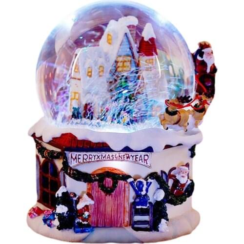 Christmas Flying Elk Santa Snow House Dreamy Crystal Ball Rotating Music Box With Colorful Light Gift For Christmas Birthday