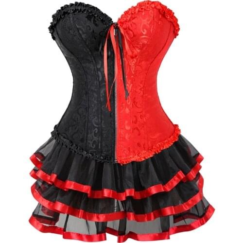 Sexy Steampunk Corsets and Bustiers Burlesque Gothic Lace Steampunk Corset Dress Plus Size Costume Floral Bustier Dress