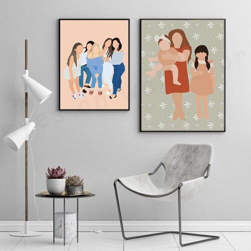Nordic Mother and Daughter Wall Art Canvas Painting Friend Feature Posters and Prints Wall Pictures for Living Room Decor