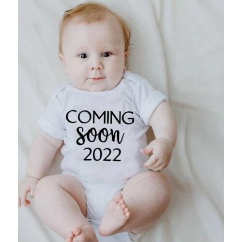 Coming Soon 2022 Baby Girls Boys Rompers Cute Print Romper Cotton Short Sleeve Jumpsuit Outfits Fashion Newborn Infant Clothes