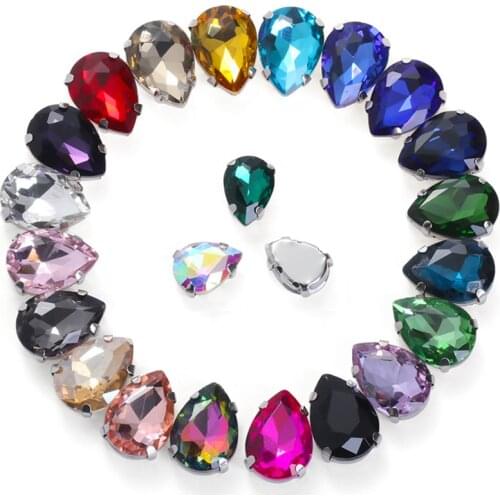 20pcs/lot 10x14mm Drop Shape Glass Rhinestones Cabochons With Claw Sew On Crystal Stone Beads for Jewelry Making DIY Needlework