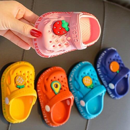 6Sizes 10Colors Cartoon Strawberry Avocado Pineapple Orange Dinosaur Children Slippers Soft EVA Fruit Summer Indoor Beach Shoes