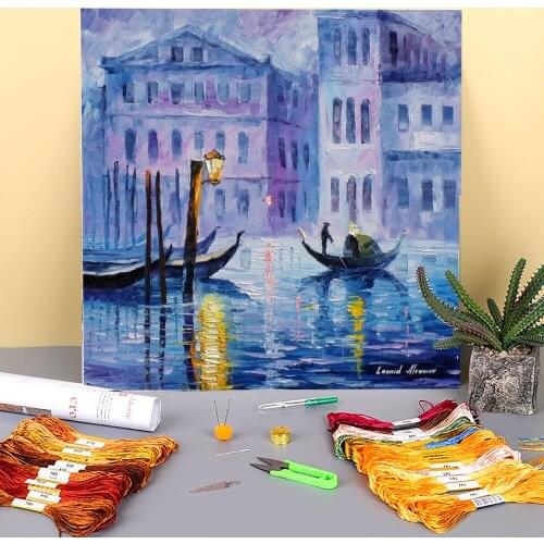 Mystery Venice Printed Fabric 11CT Cross-Stitch Embroidery Set DMC Threads Hobby Needlework Painting Knitting Jewelry Room