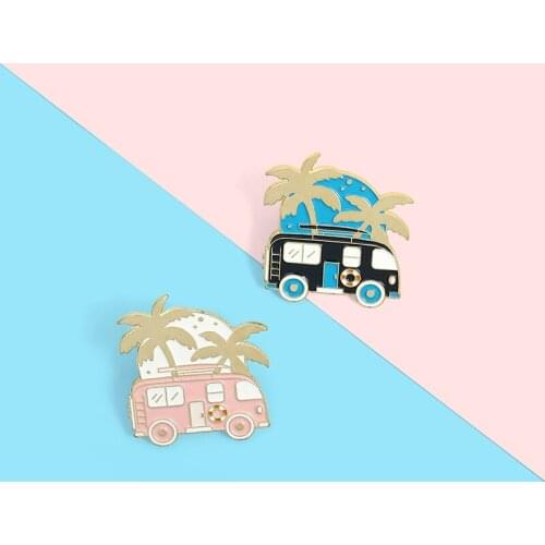 Outdoor Touring Car Coconut Tree Brooch Bag Clothes Backpack Lapel Enamel Pin Badges Alloy Jewelry Gift For Friend Accessories