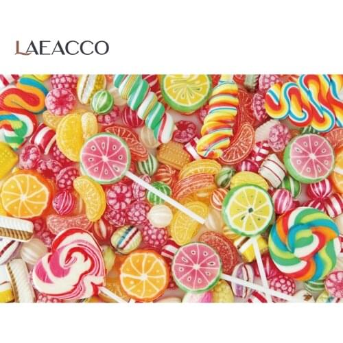 Laeacco Vinyl Backdrops Candy Bar Colorful Lollipops Dessert Baby Birthday Party Portrait Photographic Backgrounds Photo Studio
