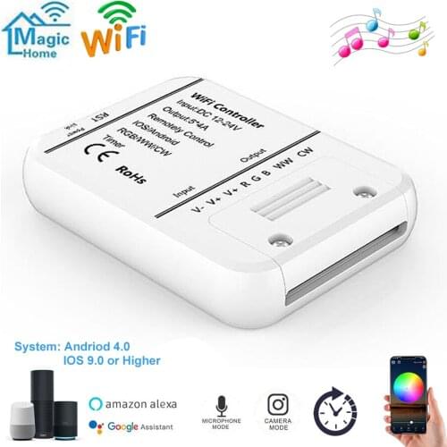 Magic Home Timer Music Wifi Rgb Controler Mini Box RGB Wifi Controller 12v 24v RGBCCT RGBW Led Controller ABS Alexa App Control