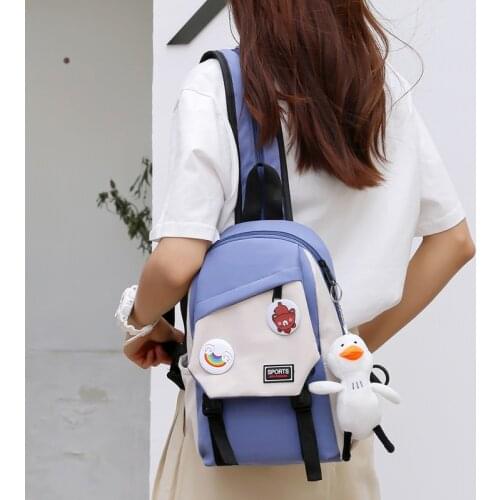 Japanese New Style Womens Backpack Kawaii Doll Contrast Color Student School Bag Canvas Large Capacity Travel Bags