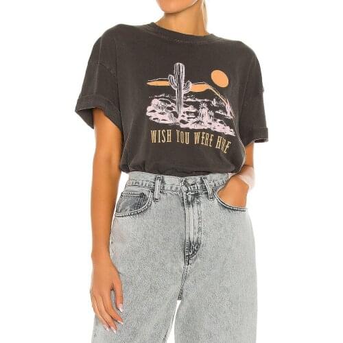 Happie Queens Women Boho Tees short sleeve letter print Vintage T shirt