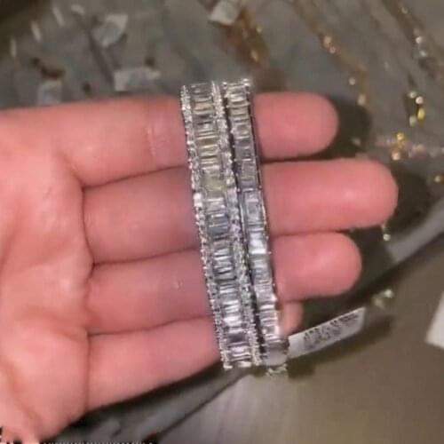 Handmade 14K white gold filled Square Diamond Bracelets For Women Men Luxury Engagement Wedding Cocktail topaz Jewelry Long 18cm