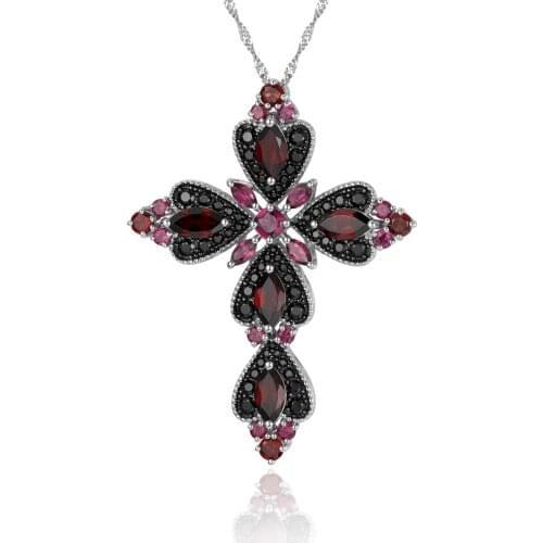 GZ ZONGFA natural Rhodolite gemstone fashion jewelry 925 sterling silver cross pendant jewelry necklace
